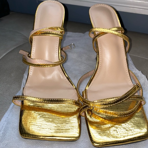 SHEIN Gold Strappy Open Toe Heels Women’s Size US 7 (CN38) - Picture 7 of 16